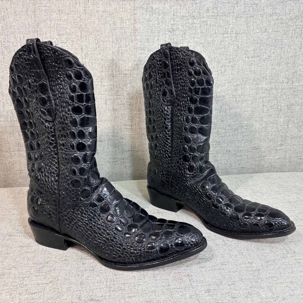 Veari Cowboy Boots Men 12 Black Exotic Alligator Embossed Leather Western